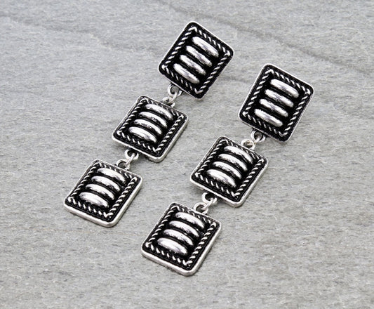 Western Square Concho Drop Stud Earrings