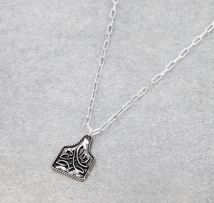 Western Boot Stitch Ear Tag Necklace
