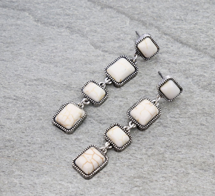 Western Semi Stone Drop Stud Earrings