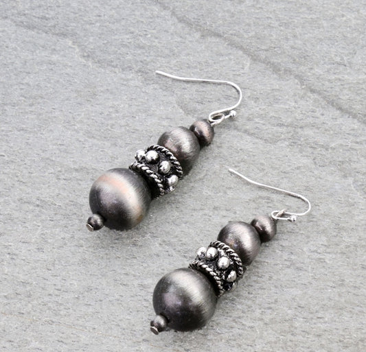 Western Ball TXR Navajo Style Pearl Dangle Earrings