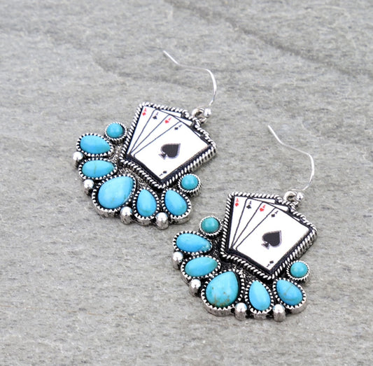 Western Card Stone Dangle Earrings
