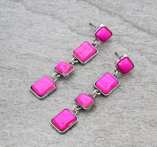 Western Semi Stone Drop Stud Earrings