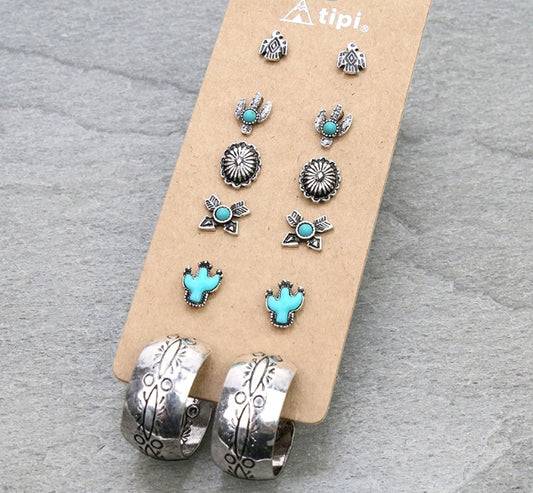 6 Pair Dainty Western Stud Earring Set