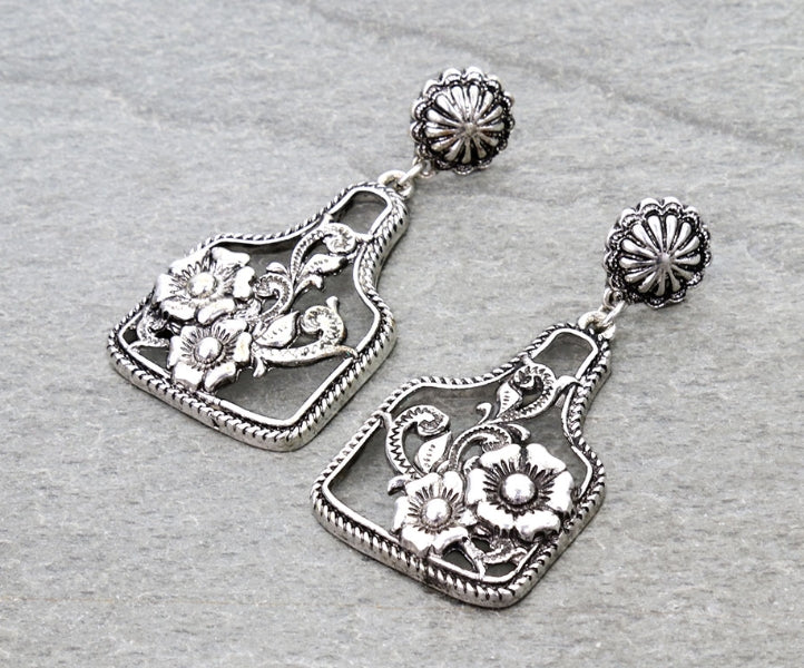 Western Flower Cutout Ear Tag Stud Earrings