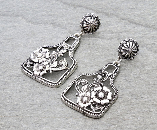 Western Flower Cutout Ear Tag Stud Earrings
