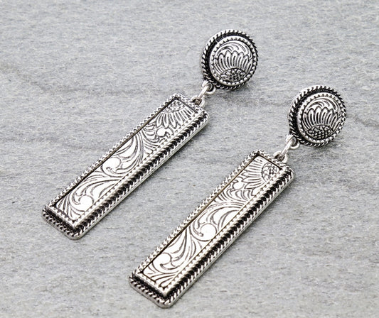 Western Bar Engraved Stud Earrings