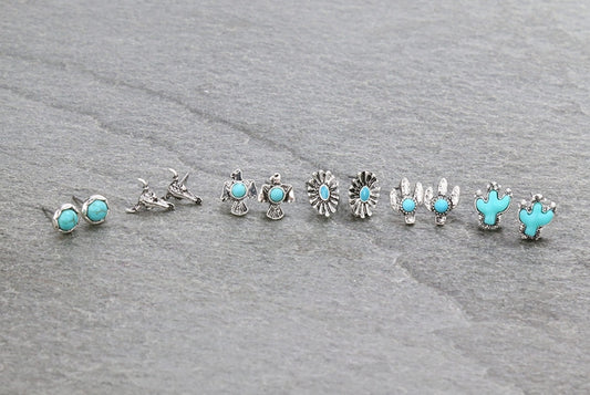 6 Pair Western Design Stud Earring Set