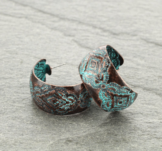 Western Navajo Style Texture Hoop Earrings