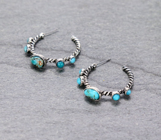 Western Semi Stone Round Hoop Earrings