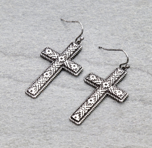 Western Aztec TXR Cross Dangle Earrings