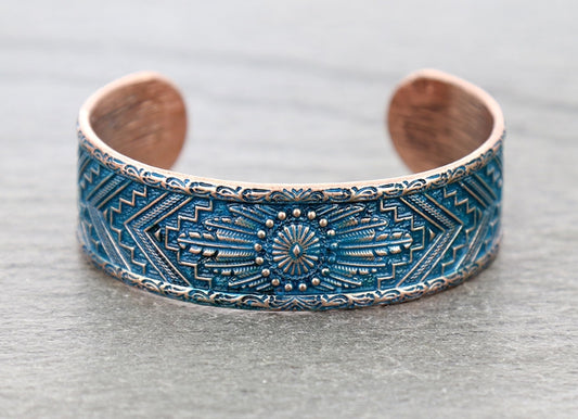 Western Aztec Pattern Concho Cuff Bracelet