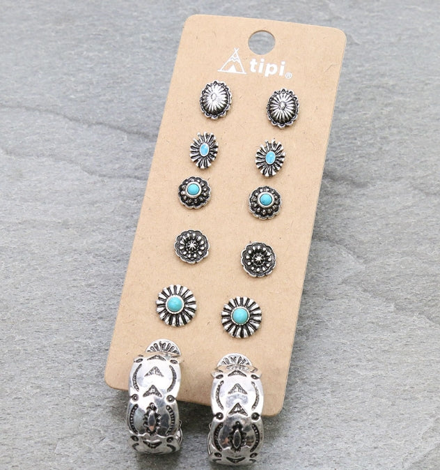 6 Pair Dainty Western Stud Earring Set