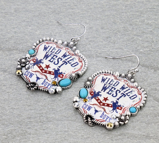 Western Wild West Print Dangle Earrings