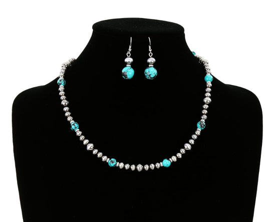 Western Navajo Style Pearl & Bead Necklace Set