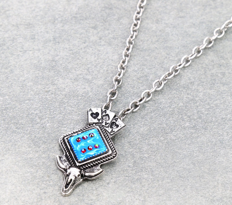The Luck of the Draw Dice with Steer Skull Pendant Necklace
