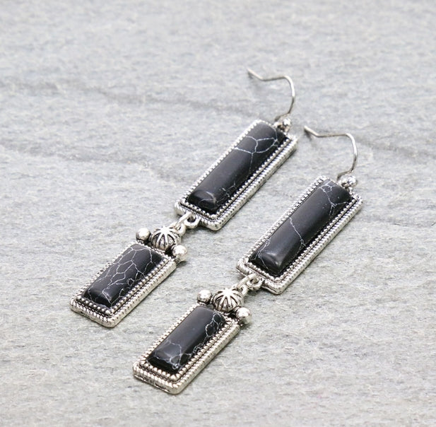 Western Hand Craft Stone Rectangle Dangle Earrings