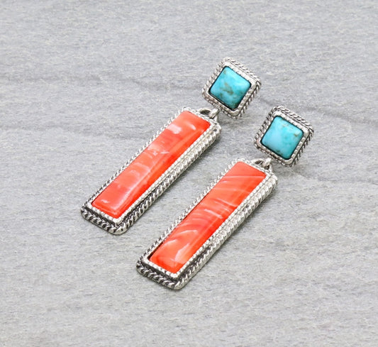 Western Hand Craft Stone Bar Stud Earrings