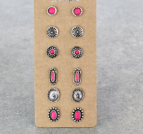 6 Pair Western Design Stud Earring Set