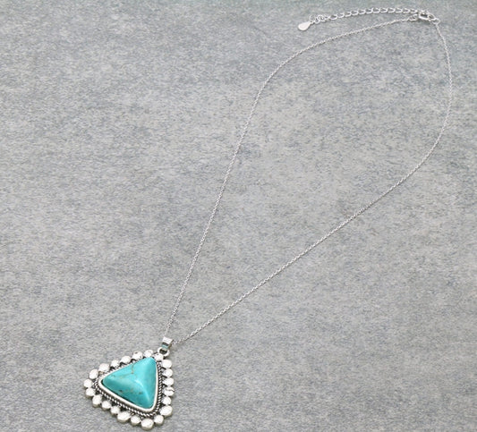 Sterling Silver Chain Necklace with Natural Stone Pendant