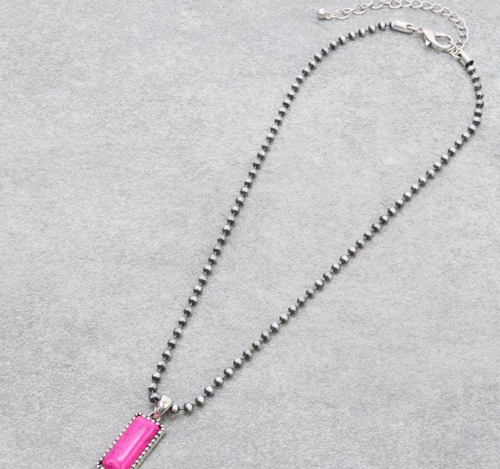 Rectangle Stone with Ball Chain Necklace