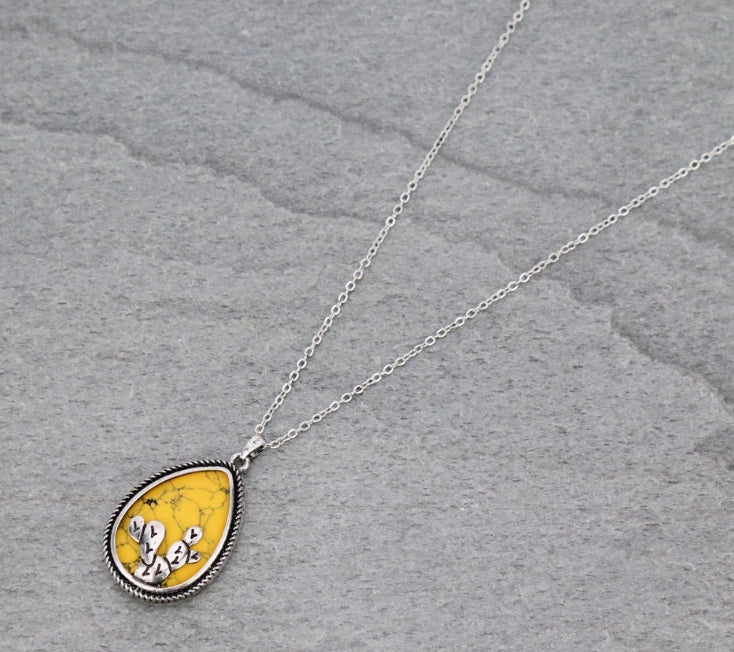 Western Cactus Pendant Chain Necklace