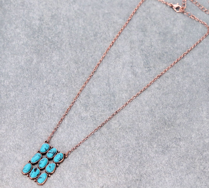 Western Geometric Stone Pendant Chain Necklace