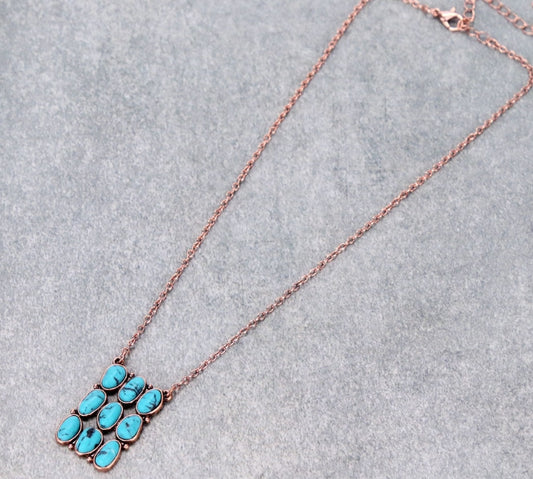 Western Geometric Stone Pendant Chain Necklace