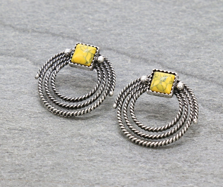 Twisted Wire Stone Stud Earrings
