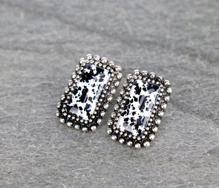 Printed Rectangle Stone Bubble Dangle Earrings