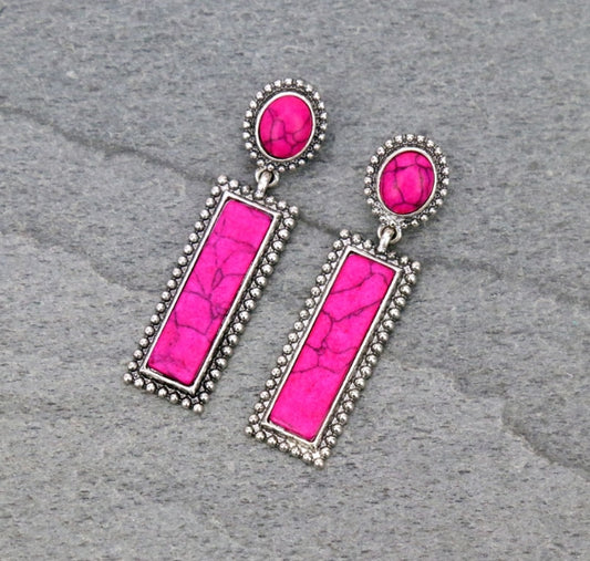 Western Rectangle Stone Stud Earrings