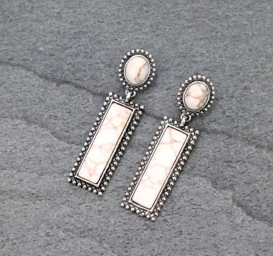 Western Rectangle Stone Stud Earrings