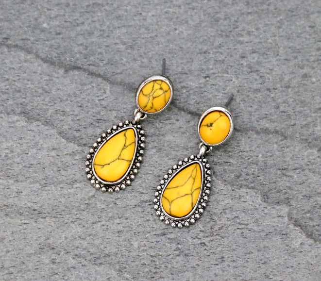 Western Teardrop Stone Stud Earrings