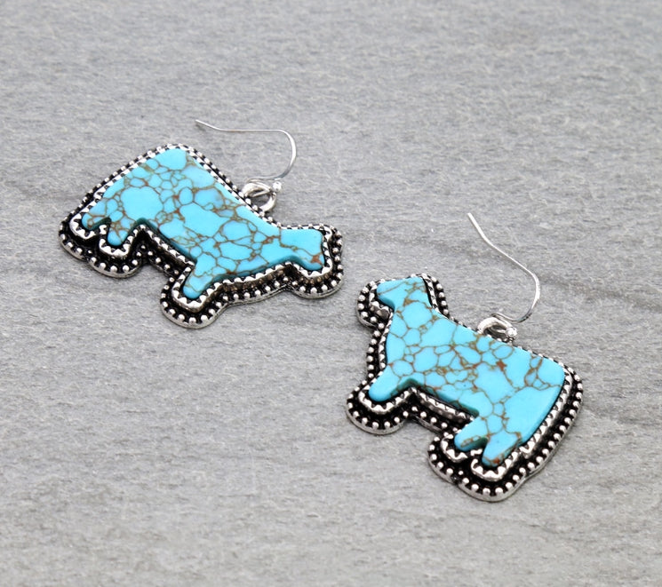 Western Stone Cow Dangle Earrings