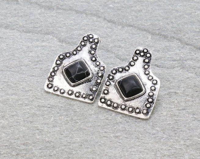 1.25″ Western Ear Tag with Stone Stud Earrings
