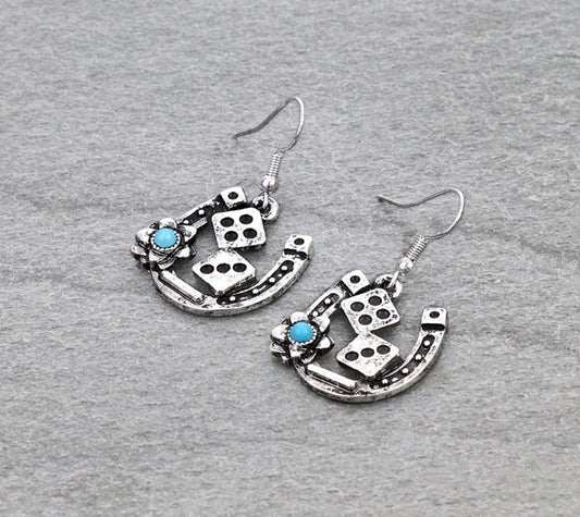 Western Horseshoe & Dice Dangle Earrings