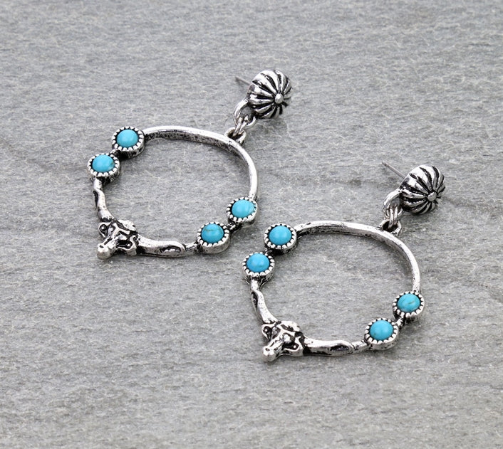 Western Steer Skull Round Stud Earrings