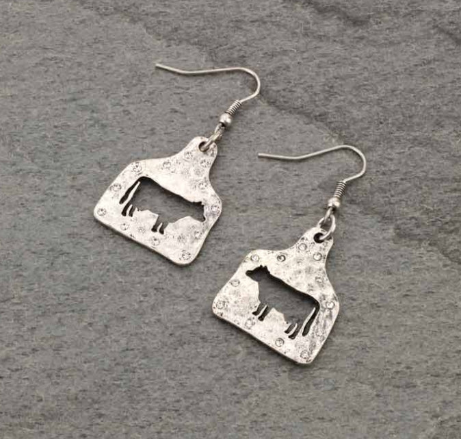 Cattle Tag Cow Cutout Fish Hook Earrings