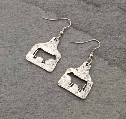 Cattle Tag Cow Cutout Fish Hook Earrings
