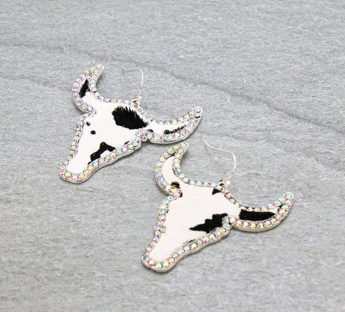 Genuine Leather Steer Head Dangle Earrings