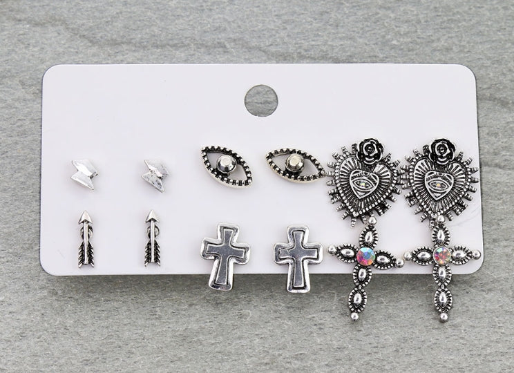 6 Pair Western Design Stud Earring Set