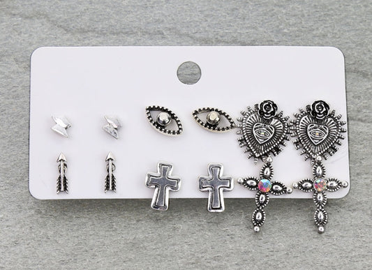 6 Pair Western Design Stud Earring Set