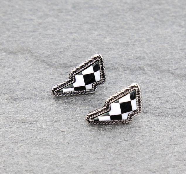 Western Checker Thunder Stud Earrings