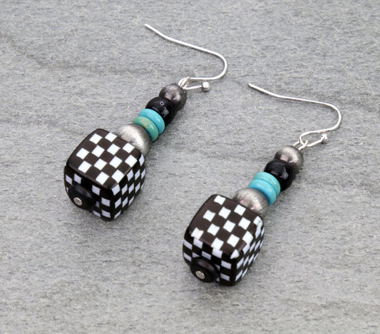 Checker Pattern Square Dangle Earrings