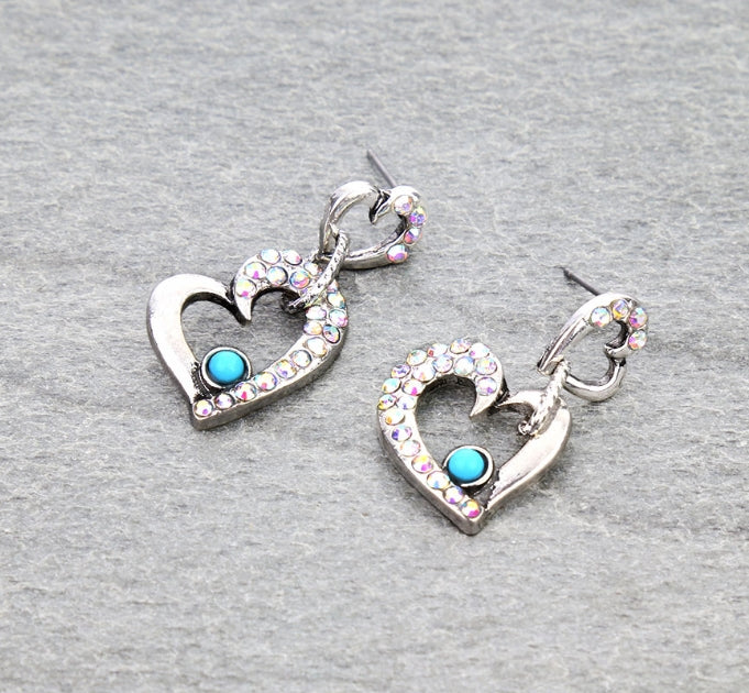 Heart Rhinestone Stud Earrings