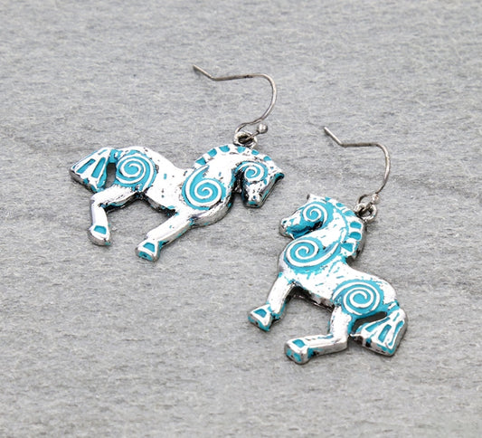 Western Swirl Horse Dangle Earrings