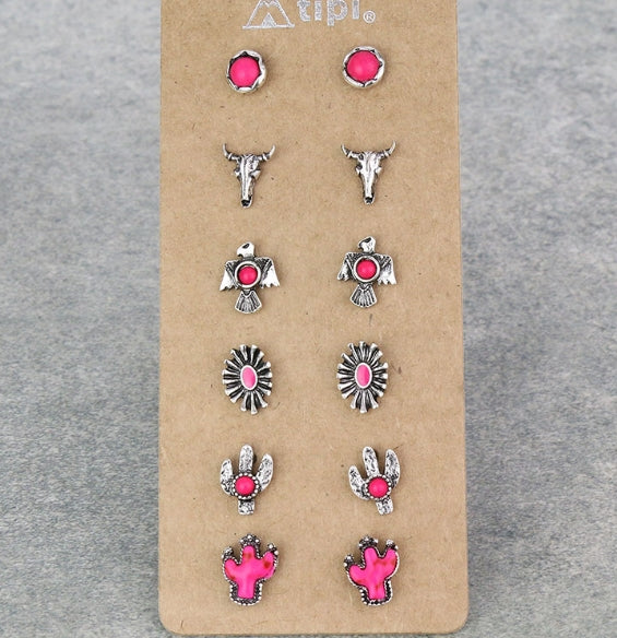 6 Pair Western Design Stud Earring Set
