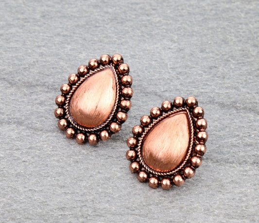 Western Teardrop Concho Stud Earrings