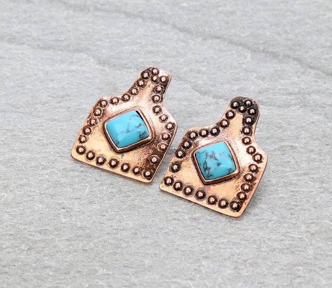 1.25″ Western Ear Tag with Stone Stud Earrings