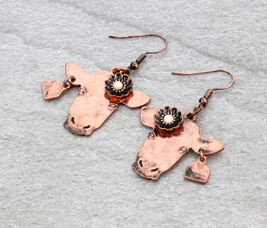 Western Flower Cow Head Dangle Earrings