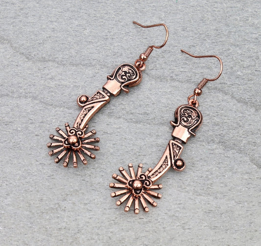 Western Textured Spurs Dangle Earrings
